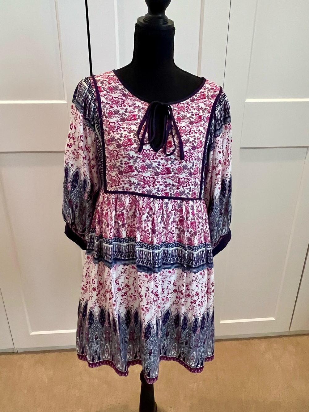 entro Plum/Navy/Pink Dress In A Beautiful Print Bohemian Cottagecore Feminine S